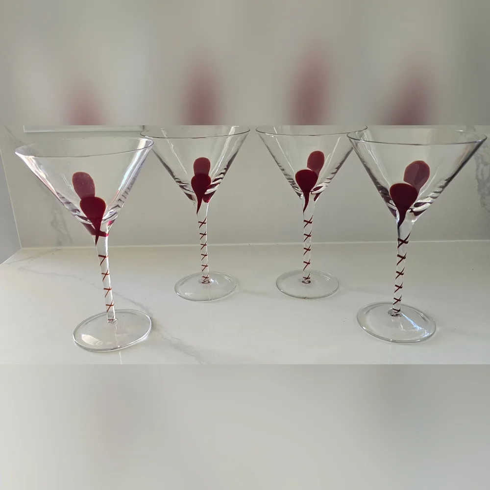 Vintage Discontinued‎ Pier 1 Drip Drop Martini Glasses Hand Blown Set Of Four